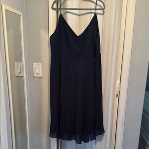 Elegant Navy Blue Pleated Dress - wedding, cocktail, formal, plus size